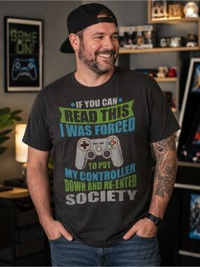 Gamer Controller Funny Graphic T-Shirt Charcoal Sz XL Geek Chic Skater Novelty